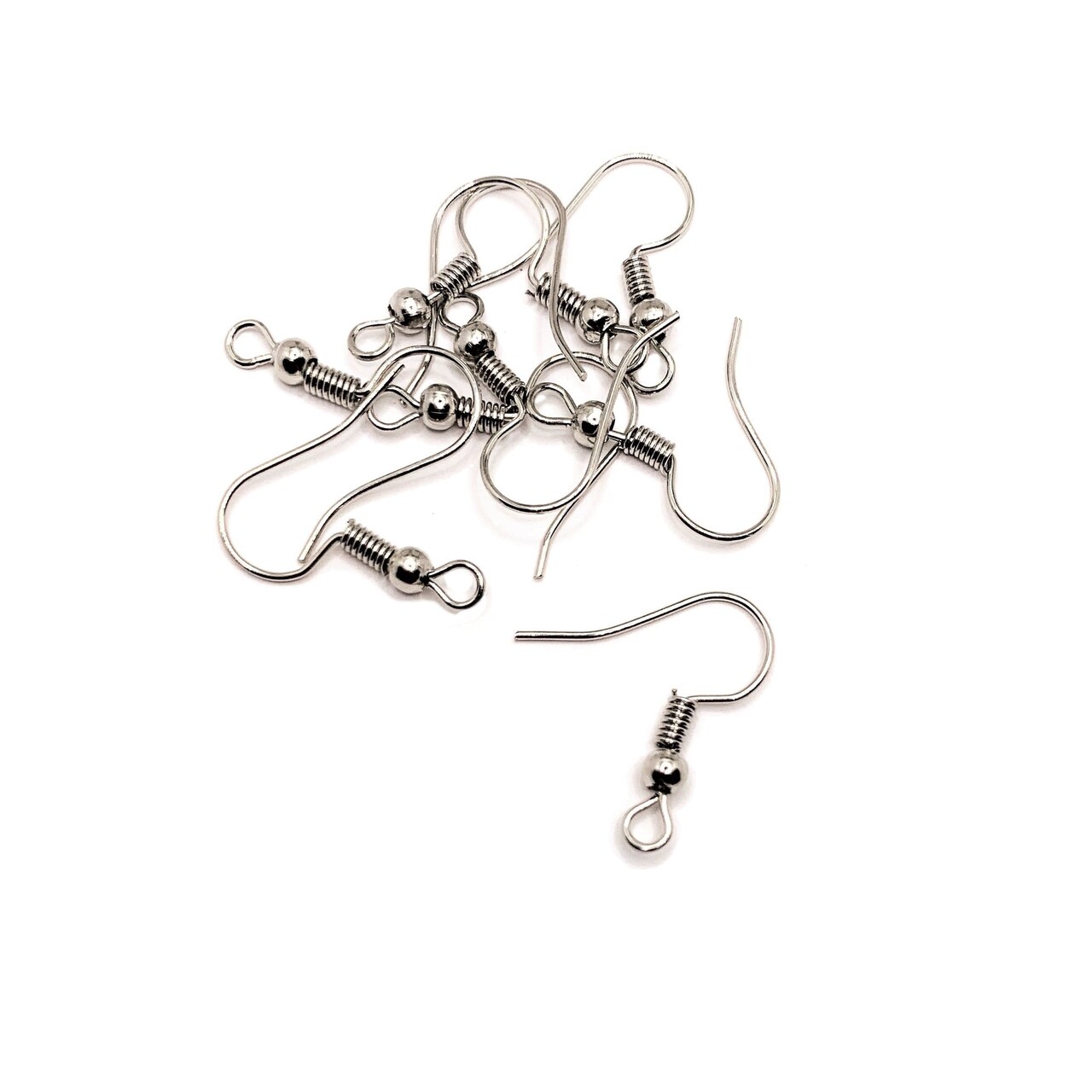 100 or 500 Pieces: Rhodium Silver Fish Hook Earring Wires with Spring and  Ball